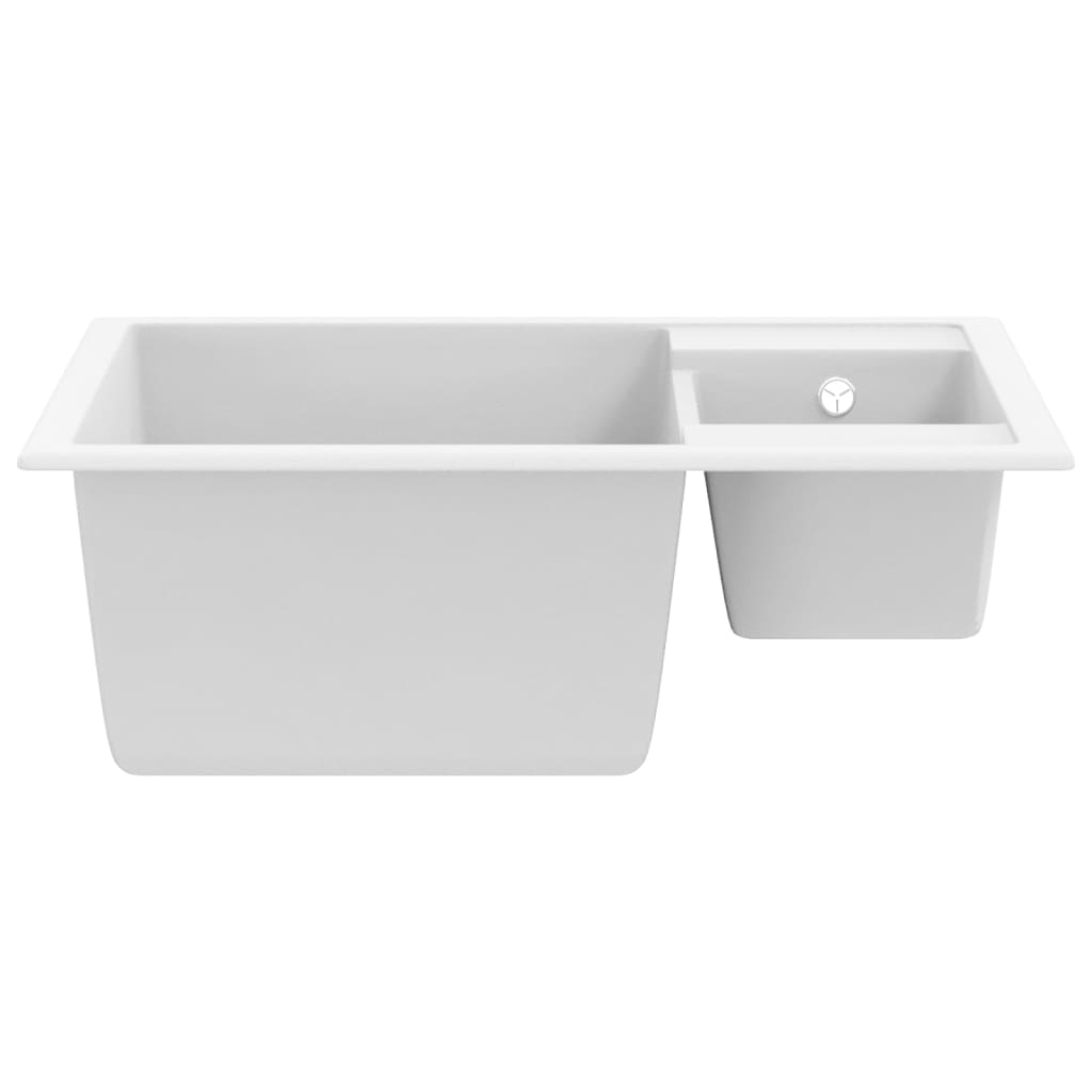 Kitchen Sink with Overflow Hole Double Basins White Granite