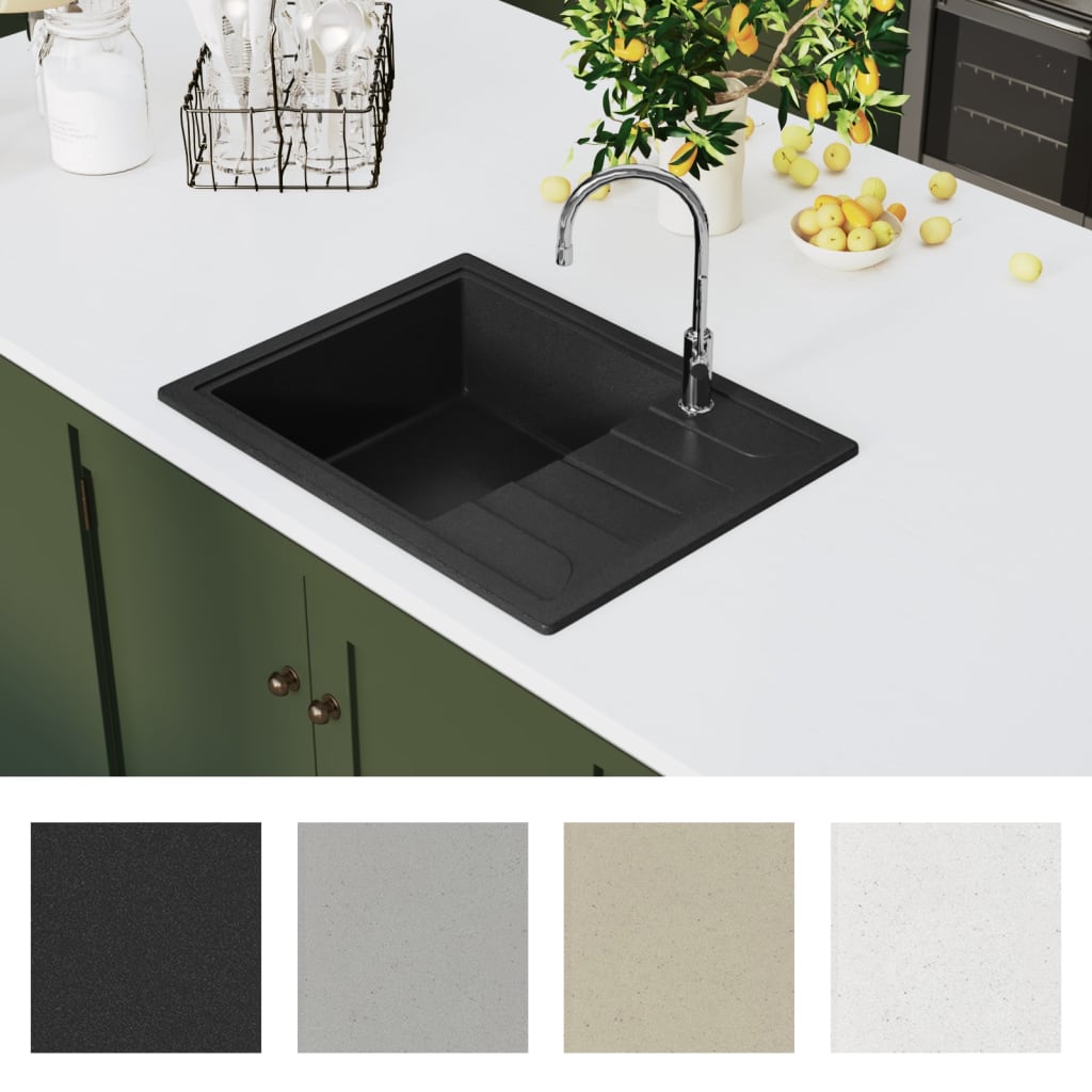 Kitchen Sink with Overflow Hole Oval Black Granite
