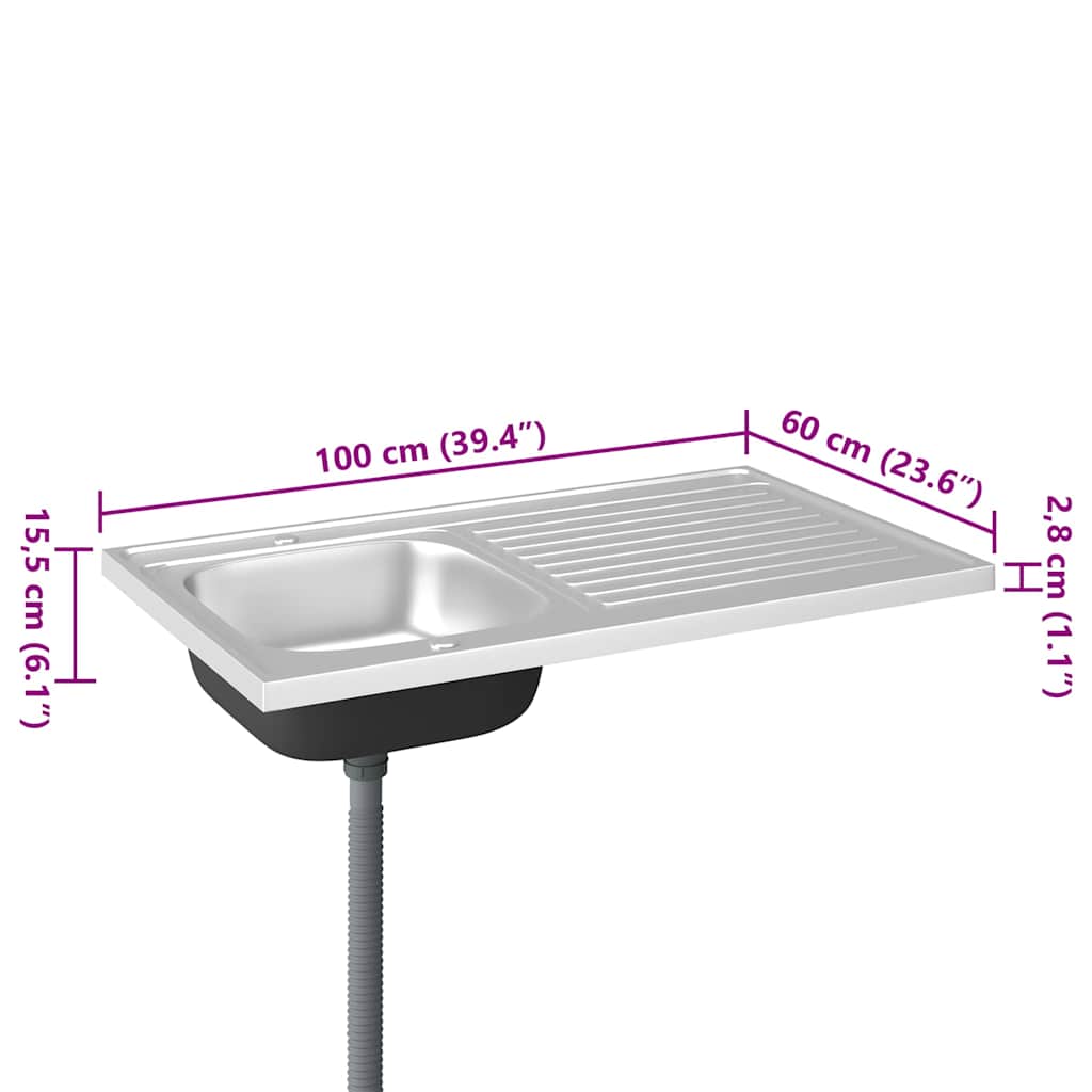 Kitchen Sink with Drainer Set Silver 1000x600x155 mm Stainless Steel