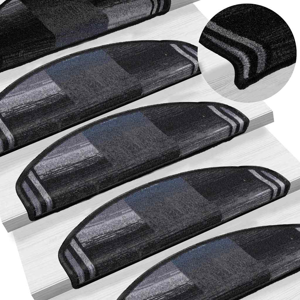 Self-adhesive Stair Mats 15 pcs Black and Grey 65x21x4 cm