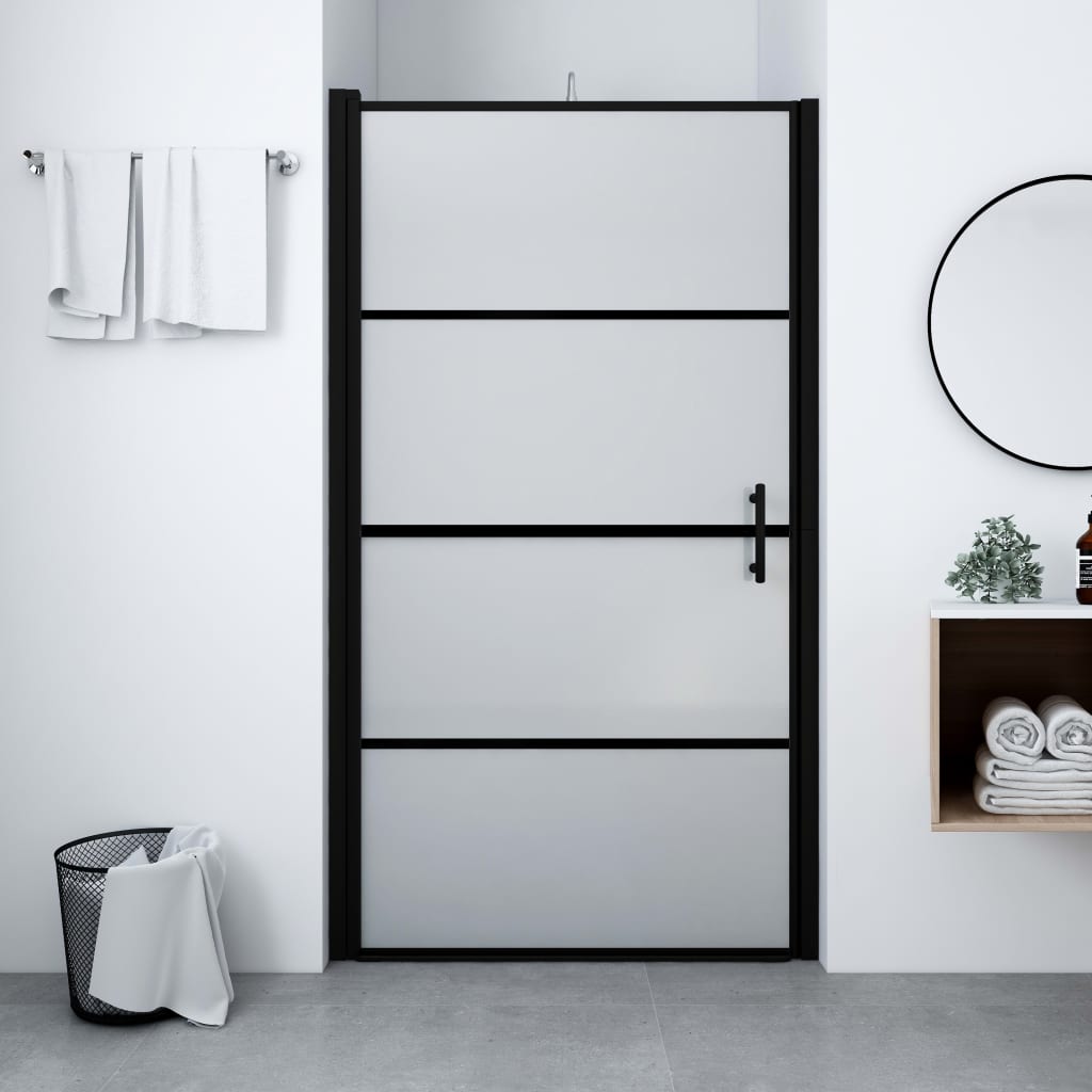 Shower Door Frost Tempered Glass 100x178 cm Black