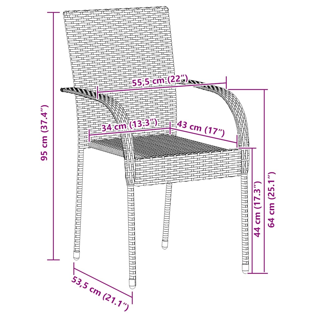 Stackable Outdoor Chairs 6 pcs Poly Rattan Brown