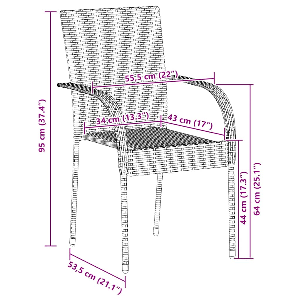 Stackable Outdoor Chairs 6 pcs Poly Rattan Black