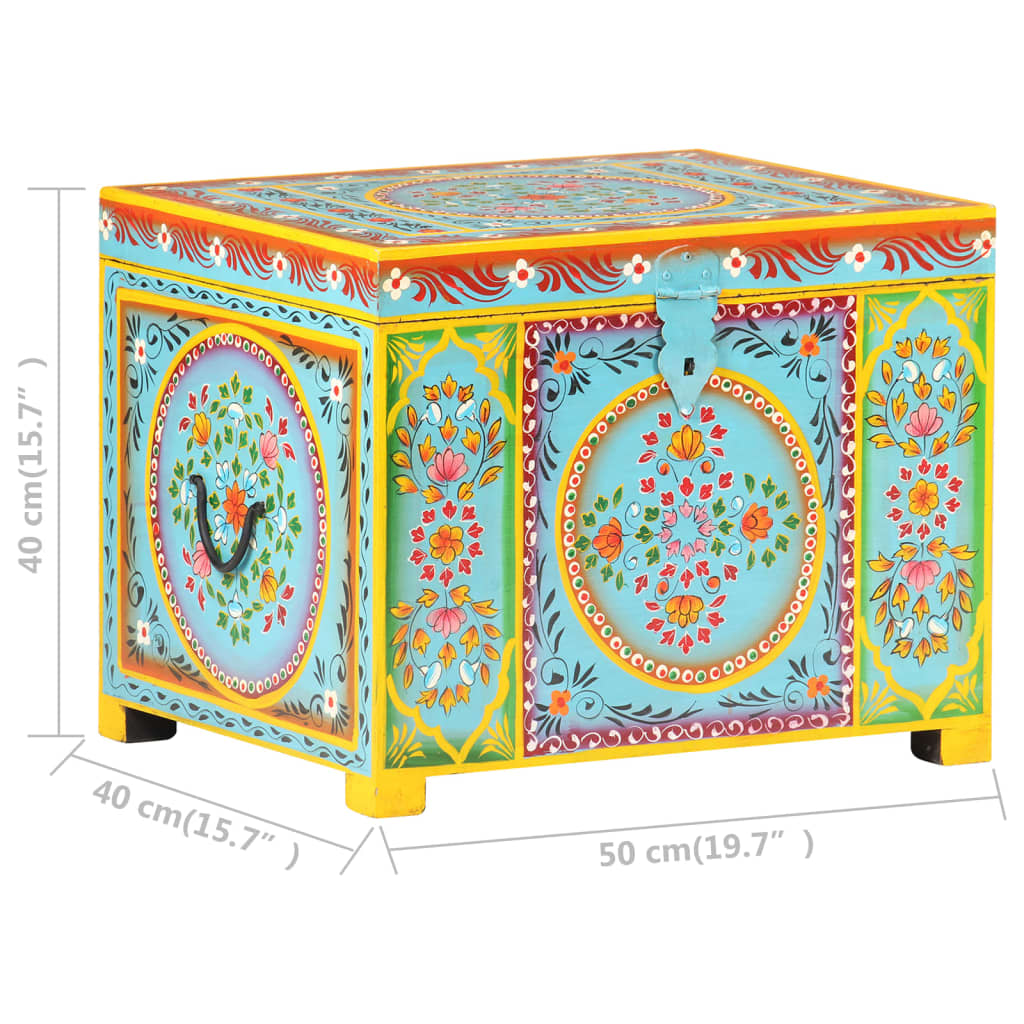 Hand Painted Storage Box 50x40x40 cm Solid Mango Wood