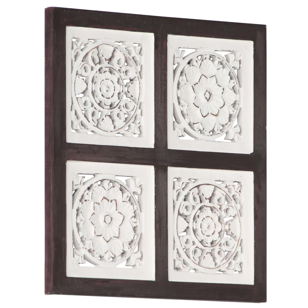 Hand-Carved Wall Panel MDF 40x40x1.5 cm Brown and White