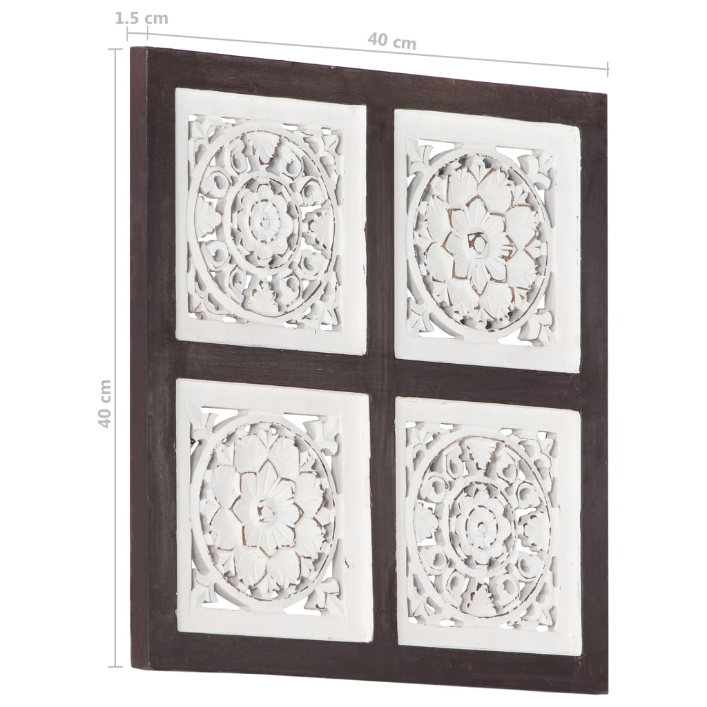 Hand-Carved Wall Panel MDF 40x40x1.5 cm Brown and White
