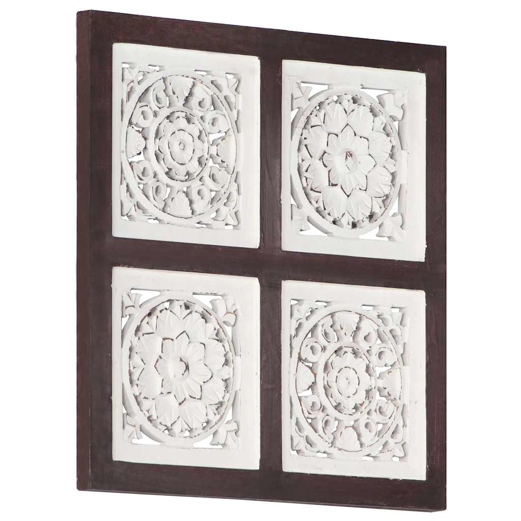 Hand-Carved Wall Panel MDF 40x40x1.5 cm Brown and White