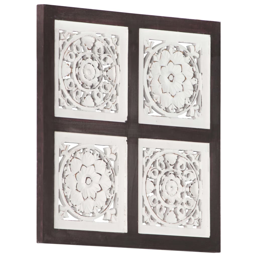 Hand-Carved Wall Panel MDF 40x40x1.5 cm Brown and White