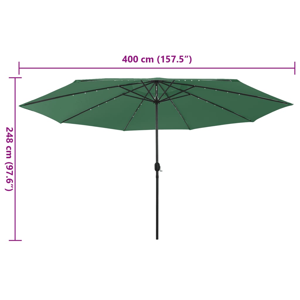 Garden Parasol with LED Lights 400 cm Green