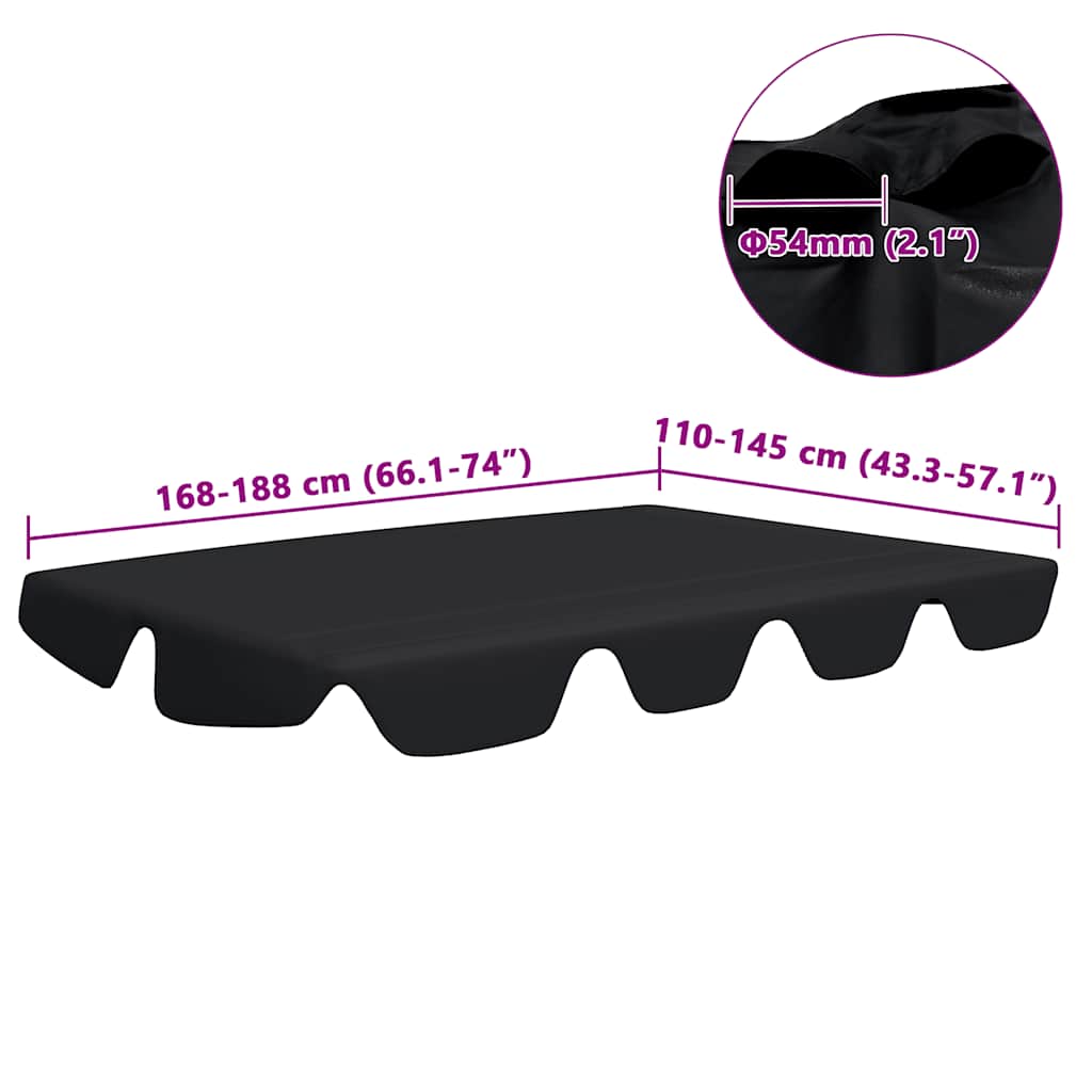 Replacement Canopy for Garden Swing Black 188/168x145/110 cm