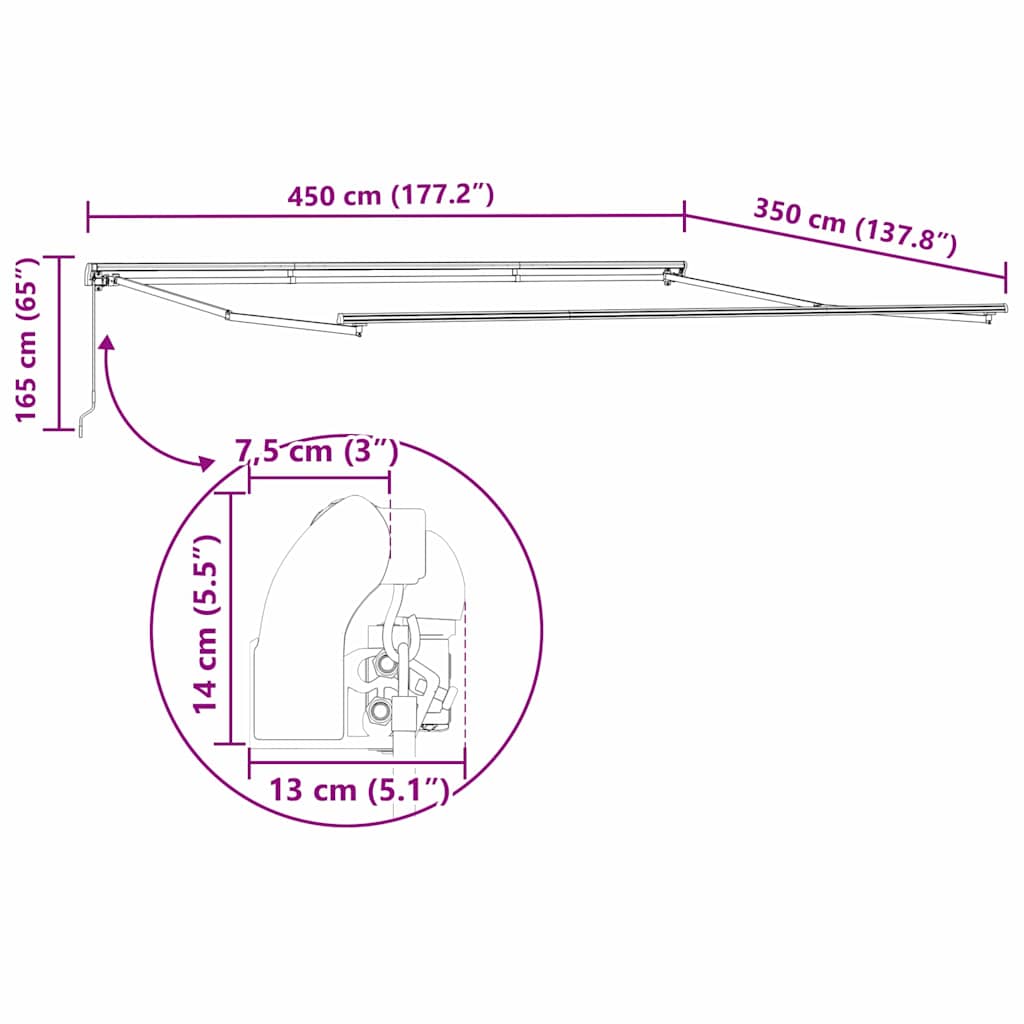 Awning Manual White 4.5 x 3.5 m Metal