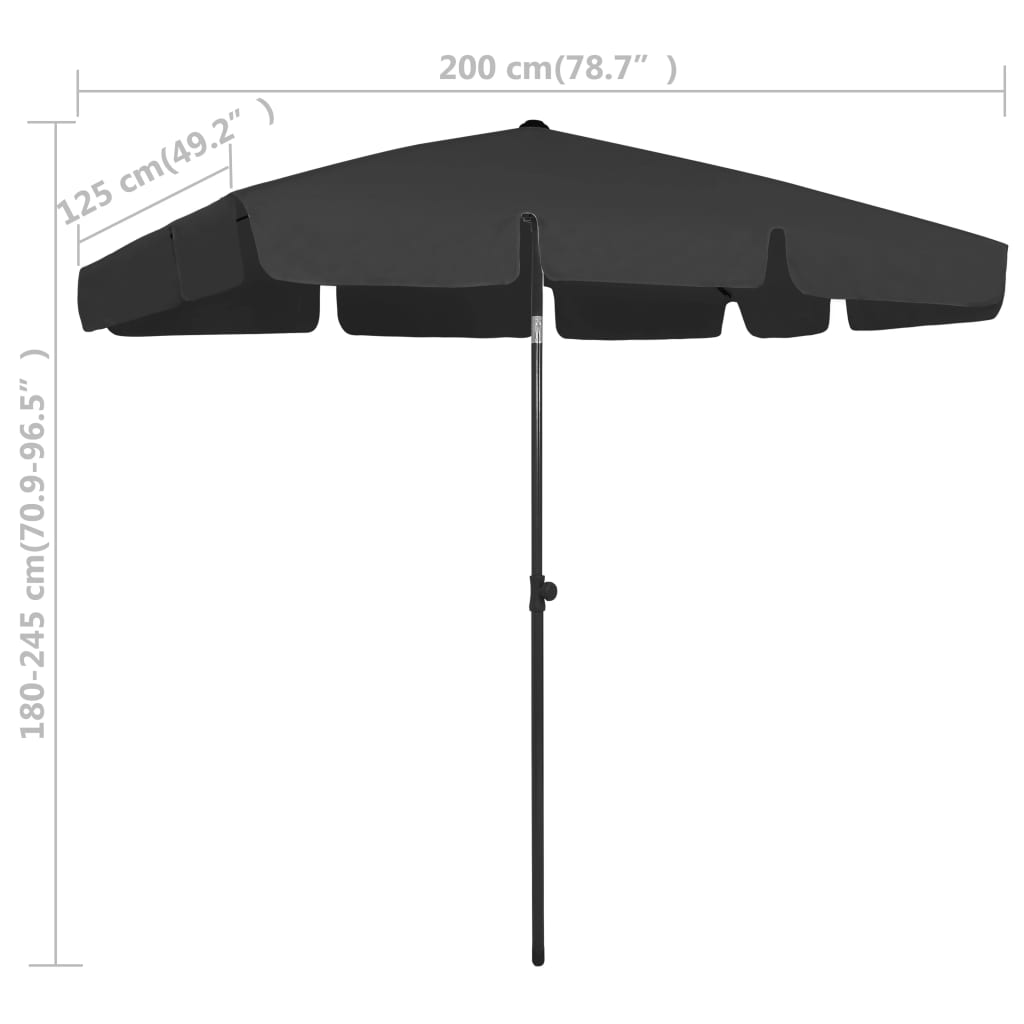 Beach Parasol Black 200x125 cm