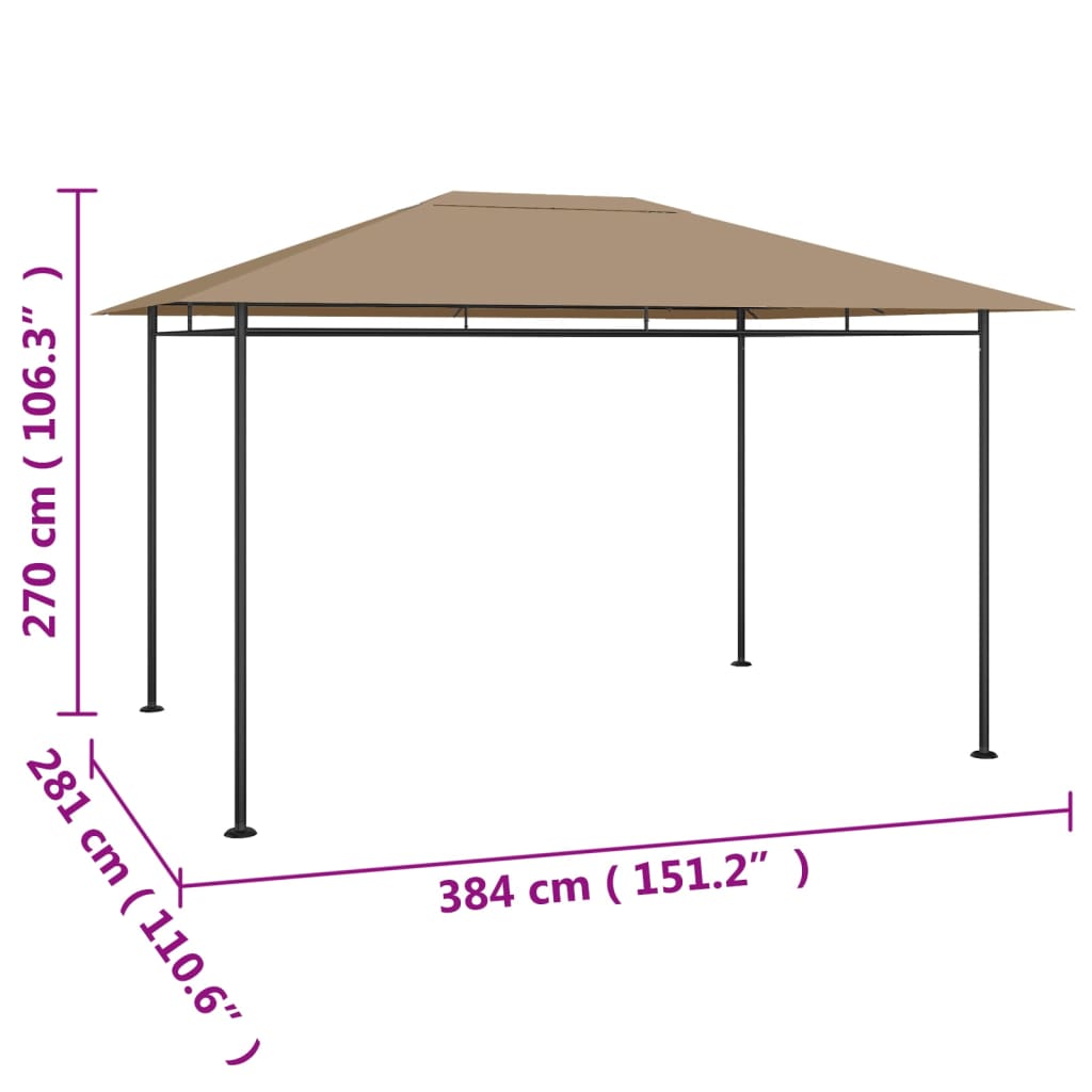 Gazebo 384x281x270 cm Taupe 180 g/m²