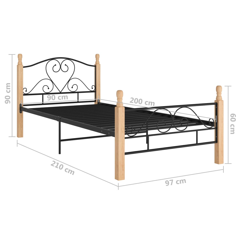 Bed Frame without Mattress Black Metal 90x200 cm