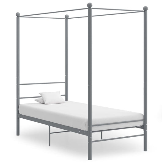 Canopy Bed Frame without Mattress Grey Metal 90x200 cm