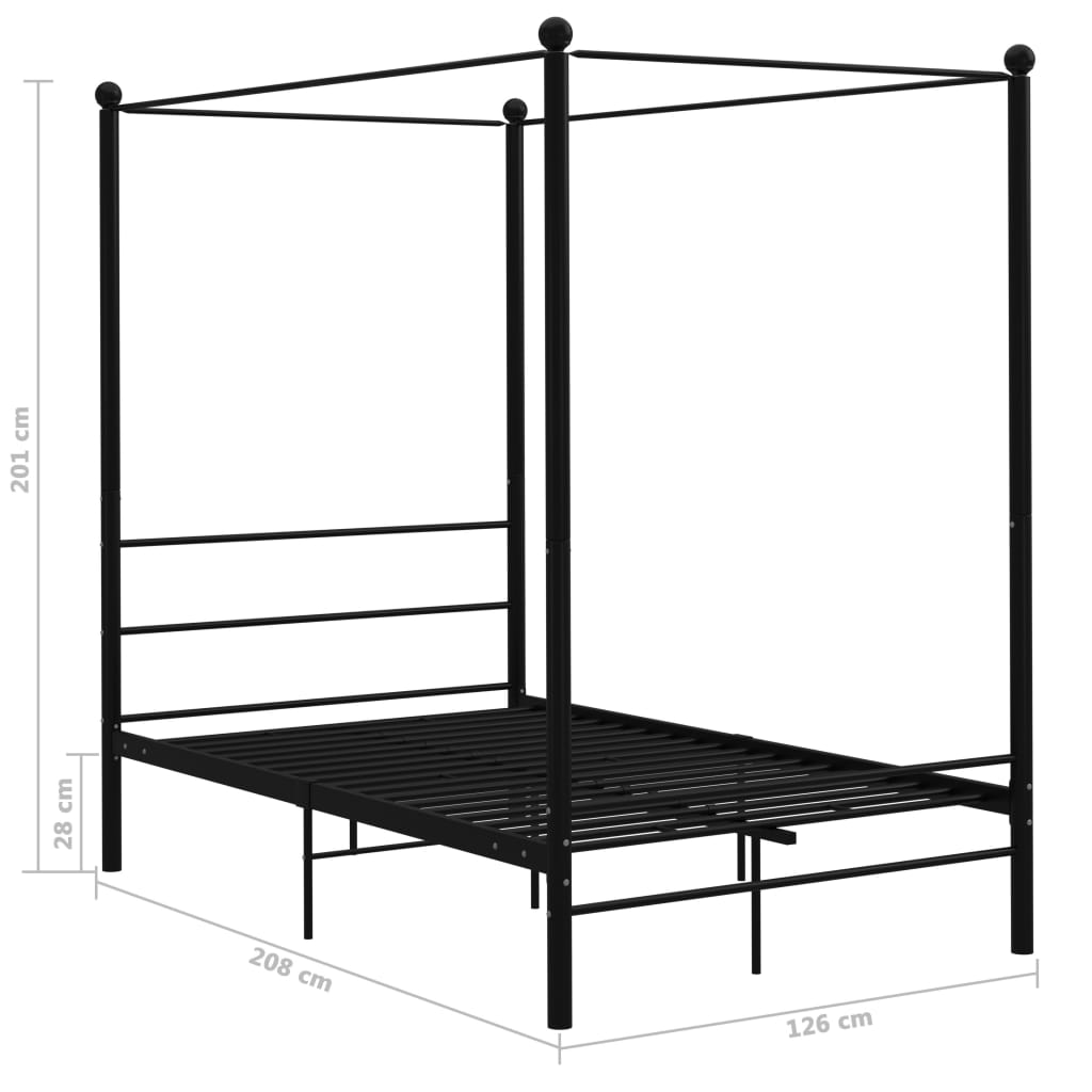 Canopy Bed Frame without Mattress Black Metal 120x200 cm