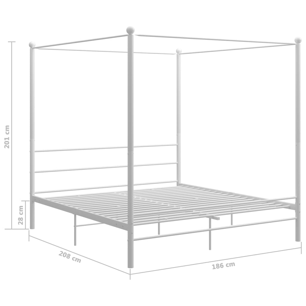 Canopy Bed Frame without Mattress White Metal 180x200 cm Super King