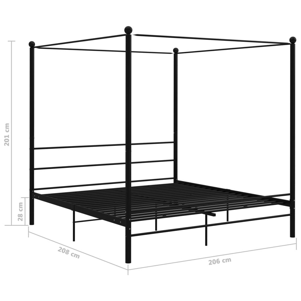 Canopy Bed Frame without Mattress Black Metal 200x200 cm