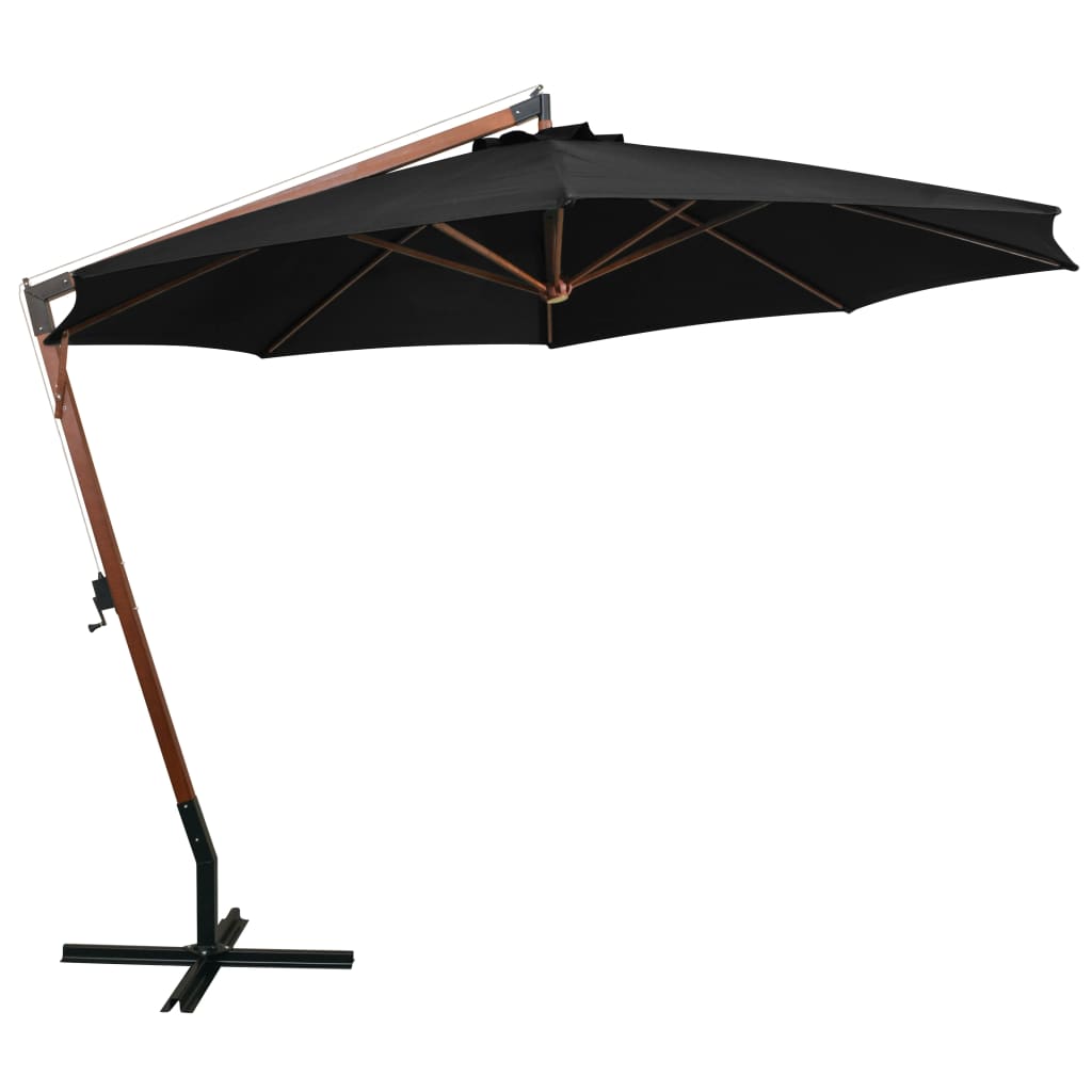 Hanging Garden Parasol with Pole Black 3.5x2.9 m Solid Fir Wood