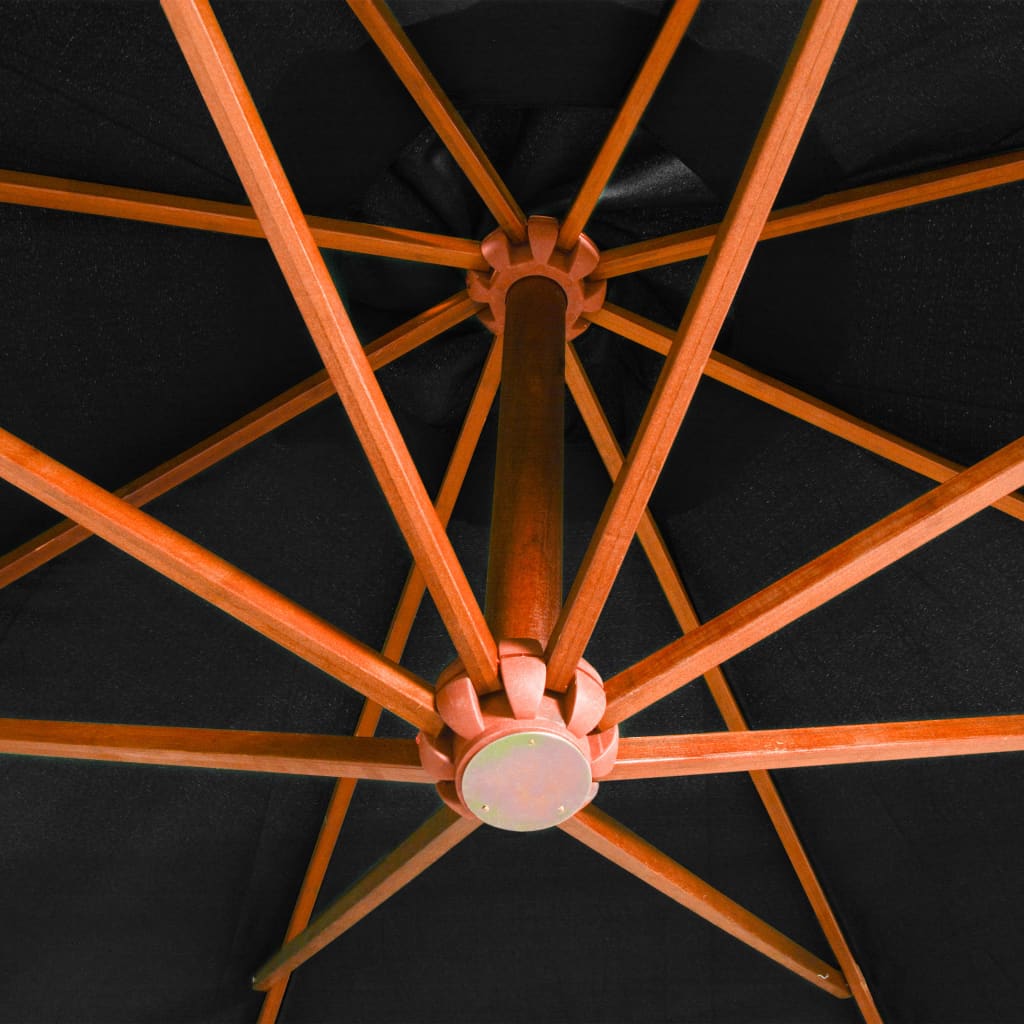 Hanging Garden Parasol with Pole Black 3.5x2.9 m Solid Fir Wood