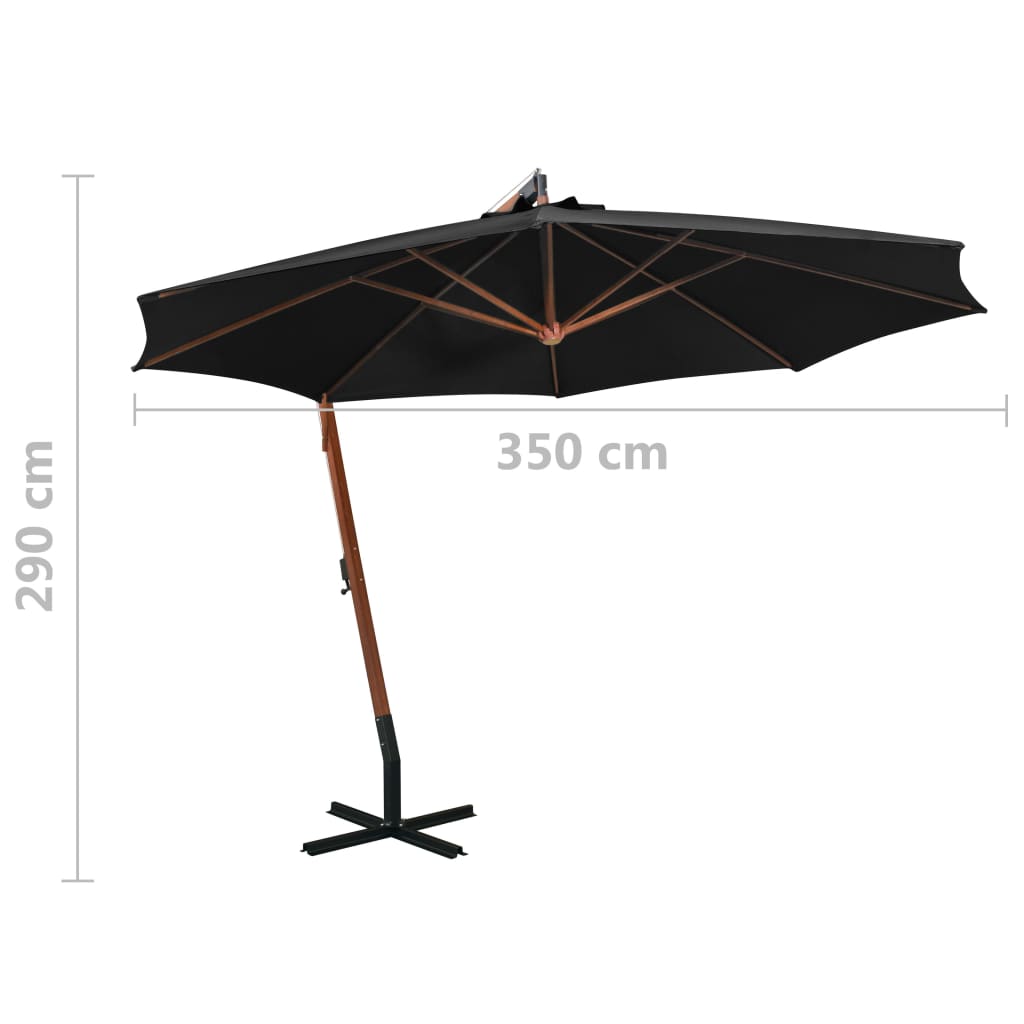 Hanging Garden Parasol with Pole Black 3.5x2.9 m Solid Fir Wood