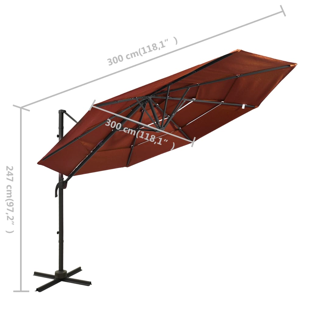 4-Tier Garden Parasol with Aluminium Pole Terracotta 3x3 m