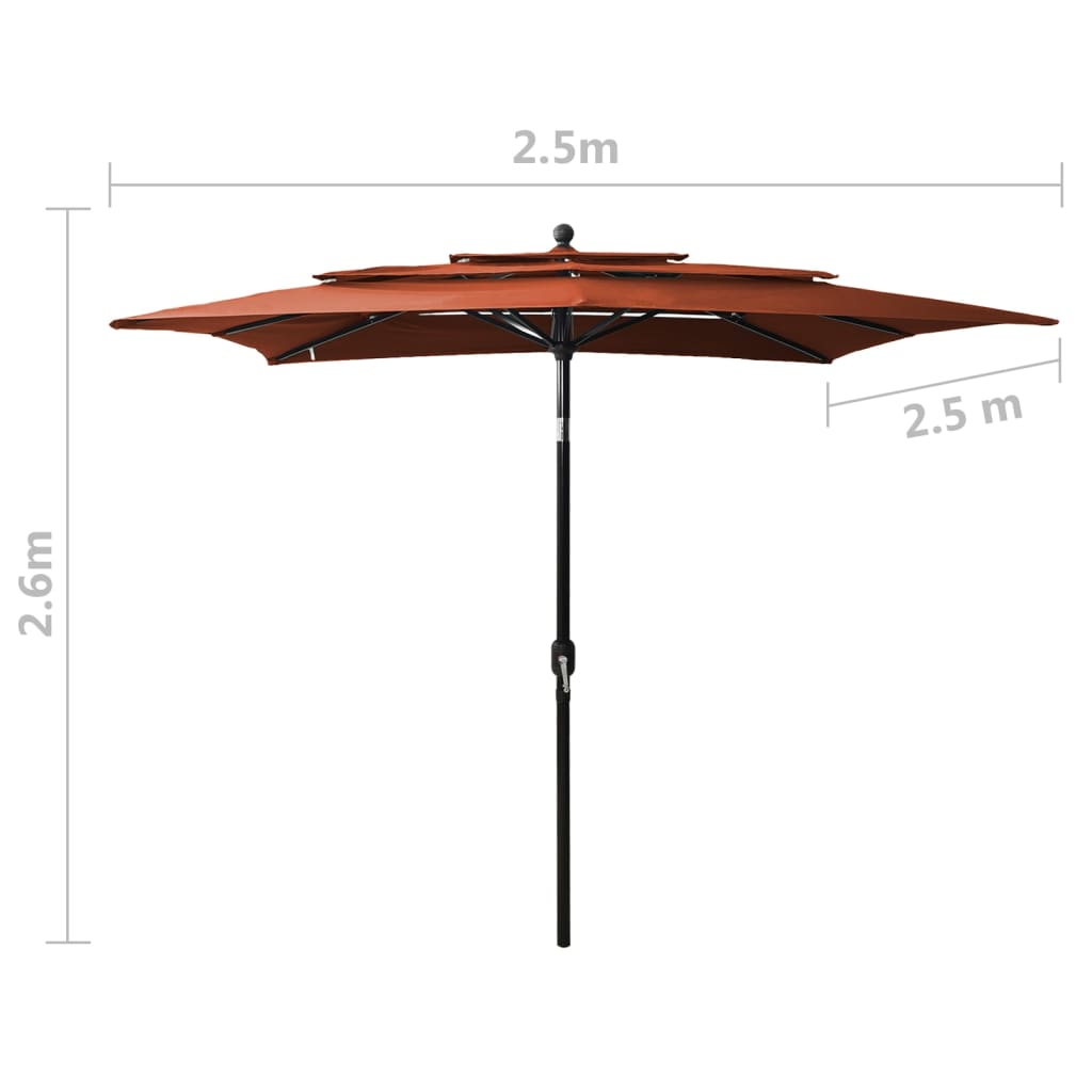 3-Tier Garden Parasol with Aluminium Pole Terracotta 2.5x2.5 m