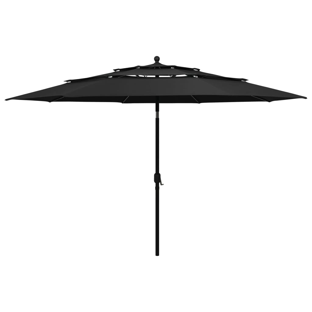 3-Tier Garden Parasol with Aluminium Pole Black 3.5 m