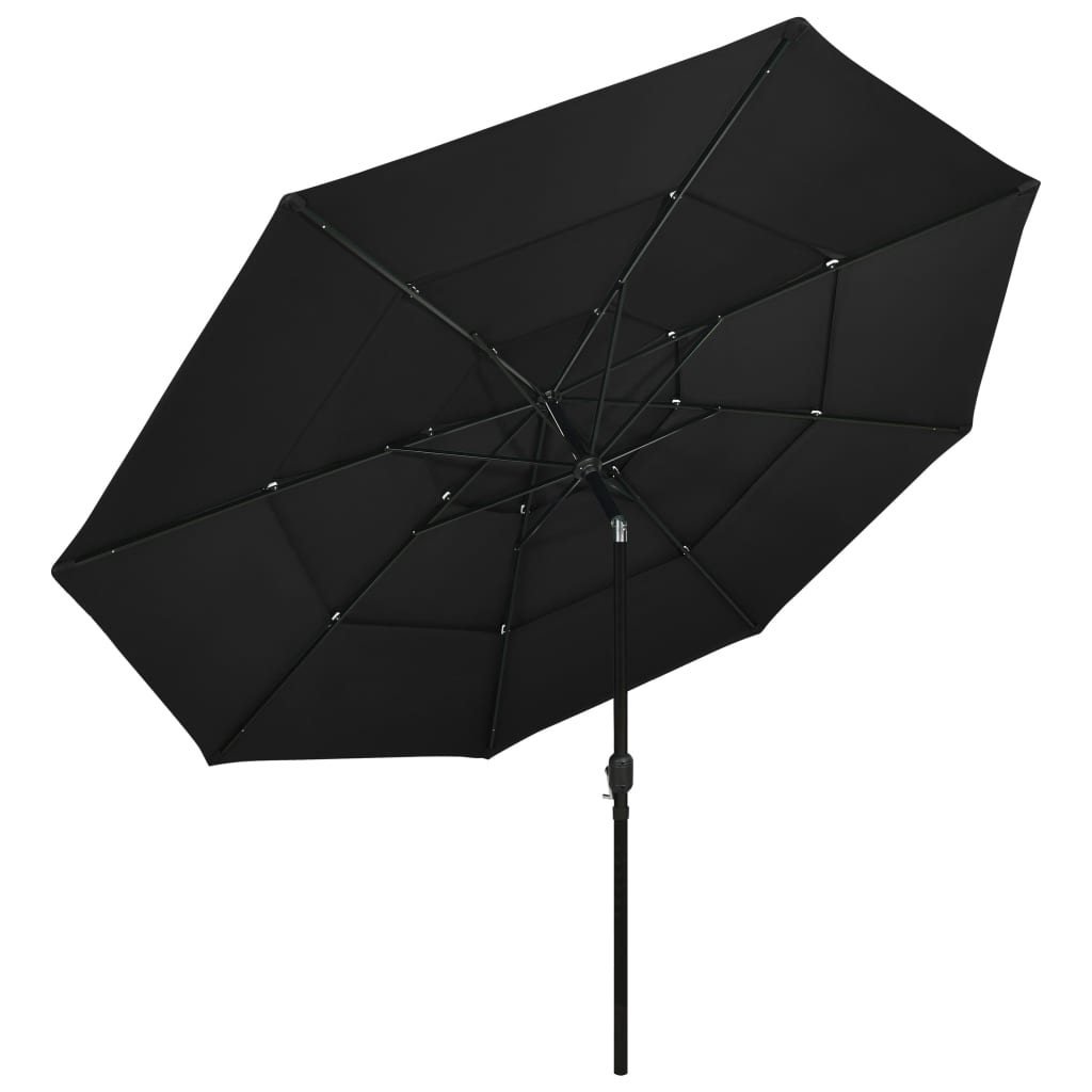 3-Tier Garden Parasol with Aluminium Pole Black 3.5 m