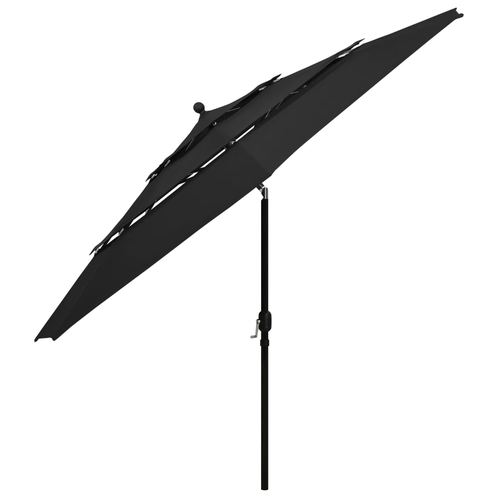 3-Tier Garden Parasol with Aluminium Pole Black 3.5 m