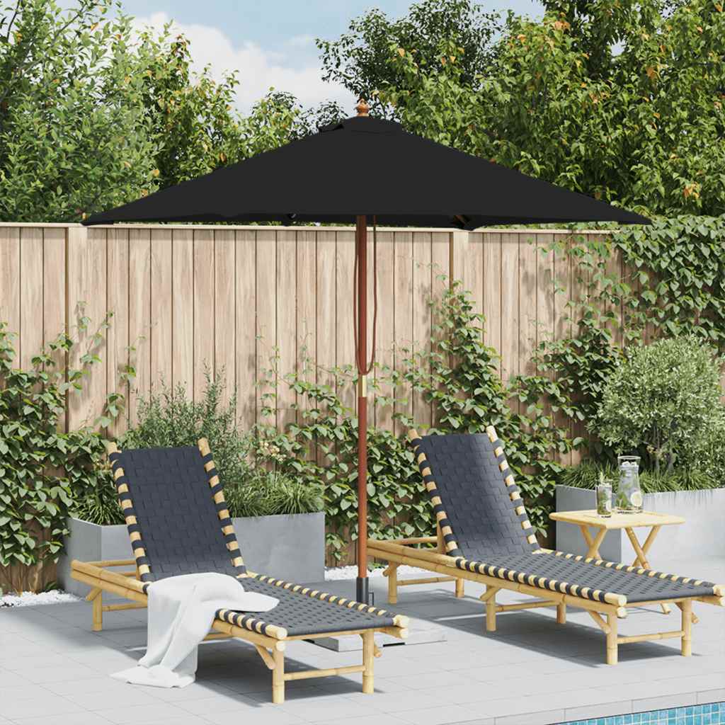 Garden Parasol with Wooden Pole Black 150x200 cm