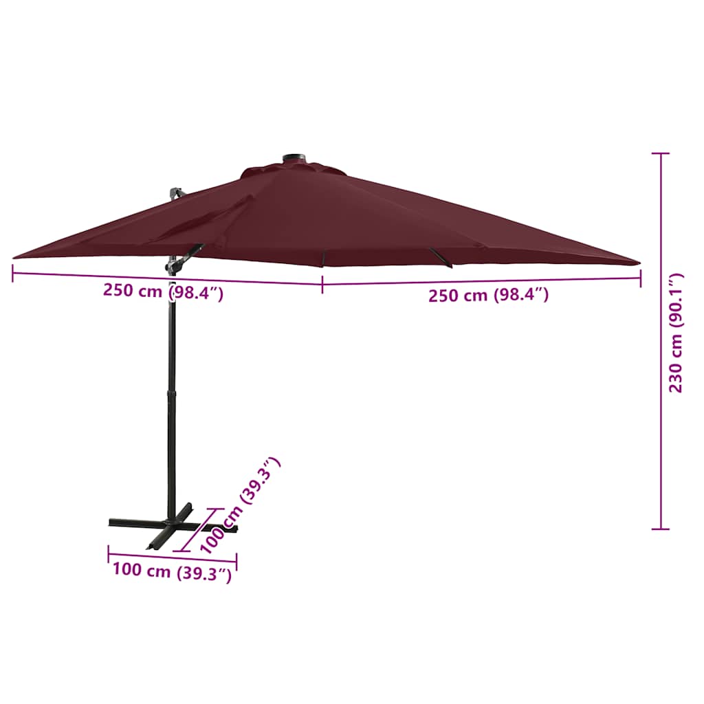 Cantilever Garden Parasol with Pole and LED Lights Bordeaux Red 250 cm