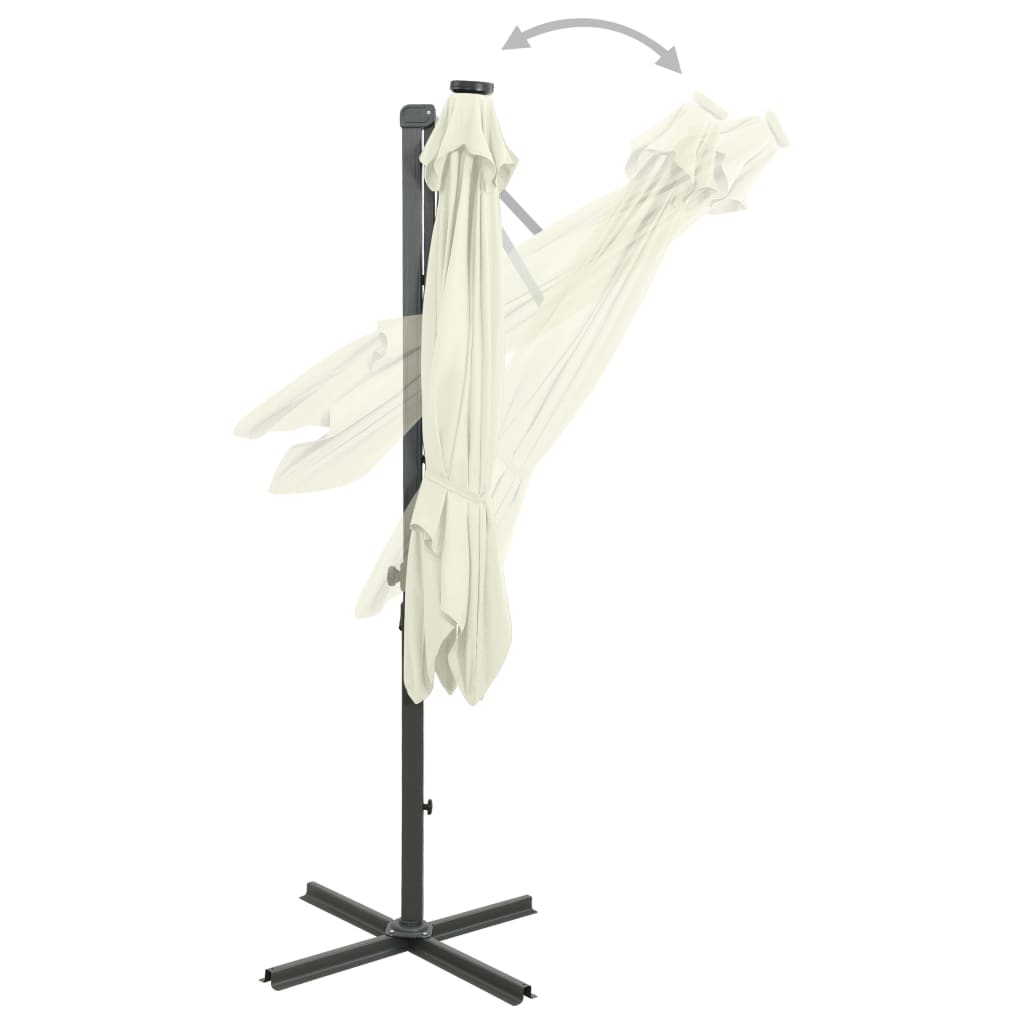 Cantilever Garden Parasol with Pole and LED Lights Sand 300 cm