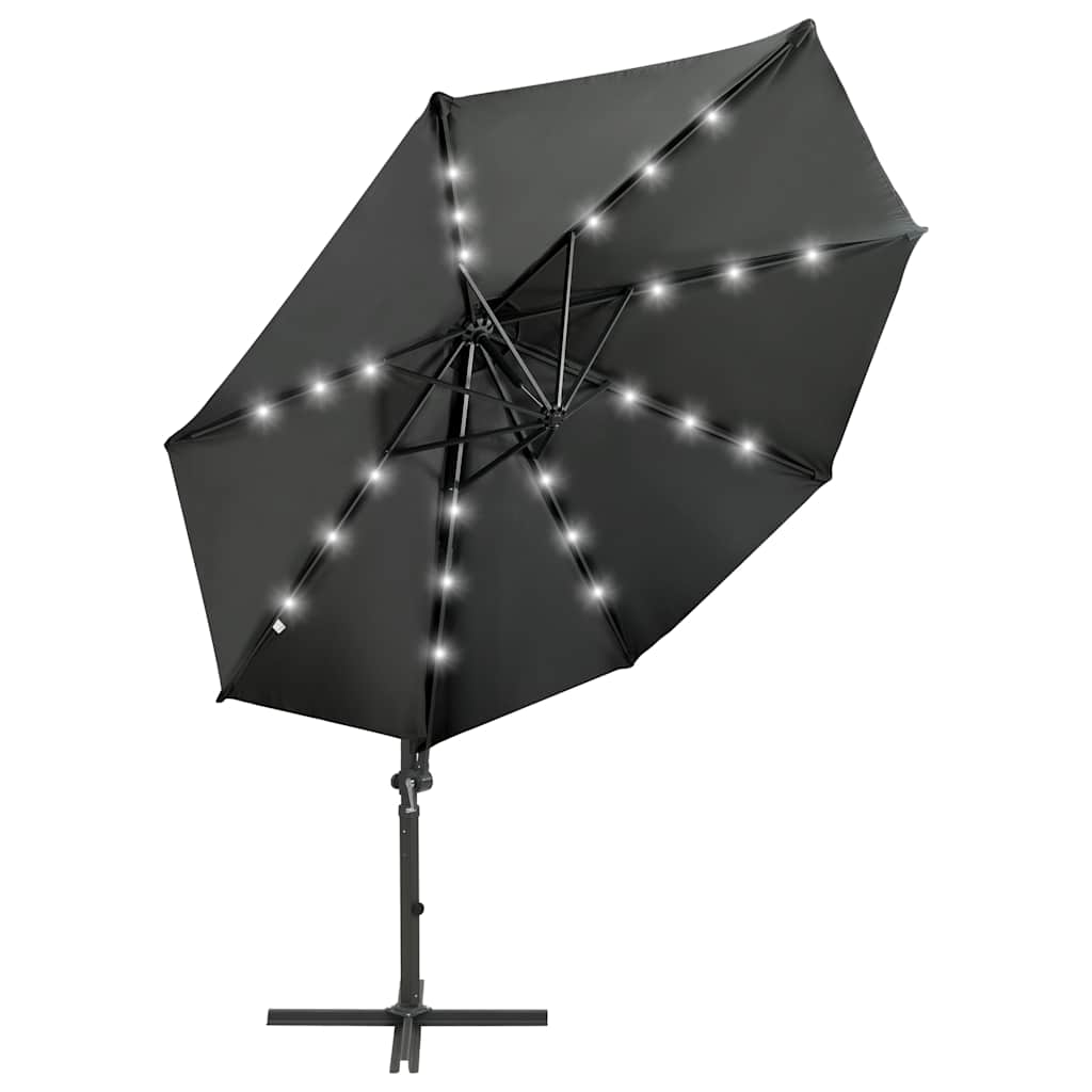 Cantilever Garden Parasol with Pole and LED Lights Anthracite 300 cm