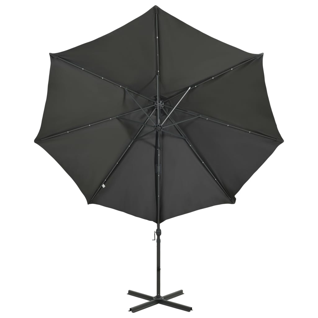 Cantilever Garden Parasol with Pole and LED Lights Anthracite 300 cm