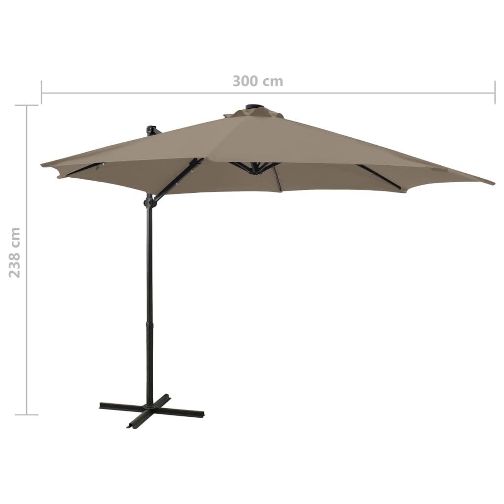 Cantilever Garden Parasol with Pole and LED Lights Taupe 300 cm