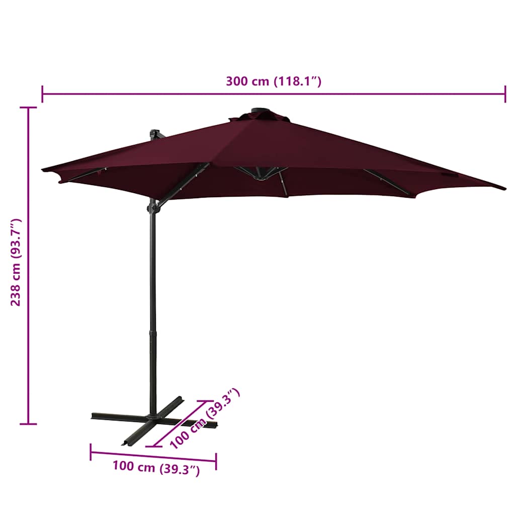 Cantilever Garden Parasol with Pole and LED Lights Bordeaux Red 300cm