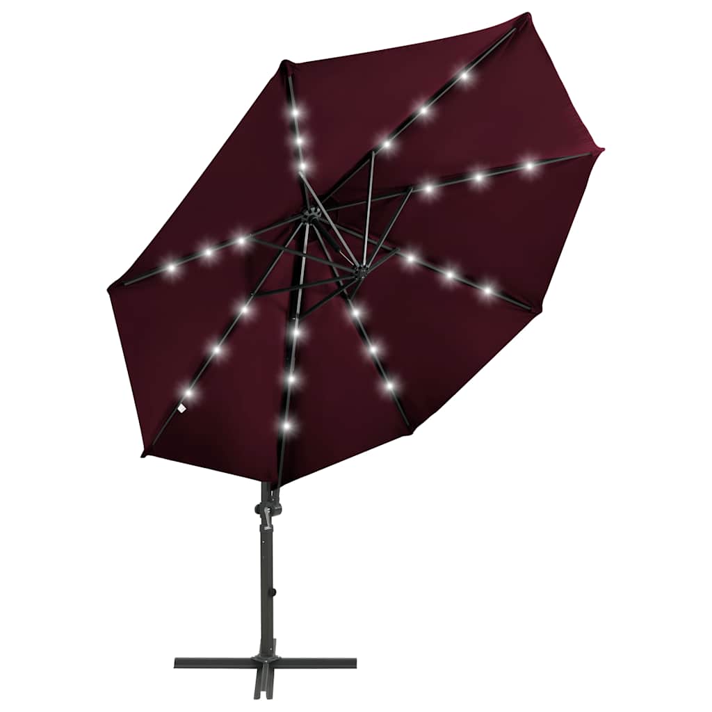 Cantilever Garden Parasol with Pole and LED Lights Bordeaux Red 300cm