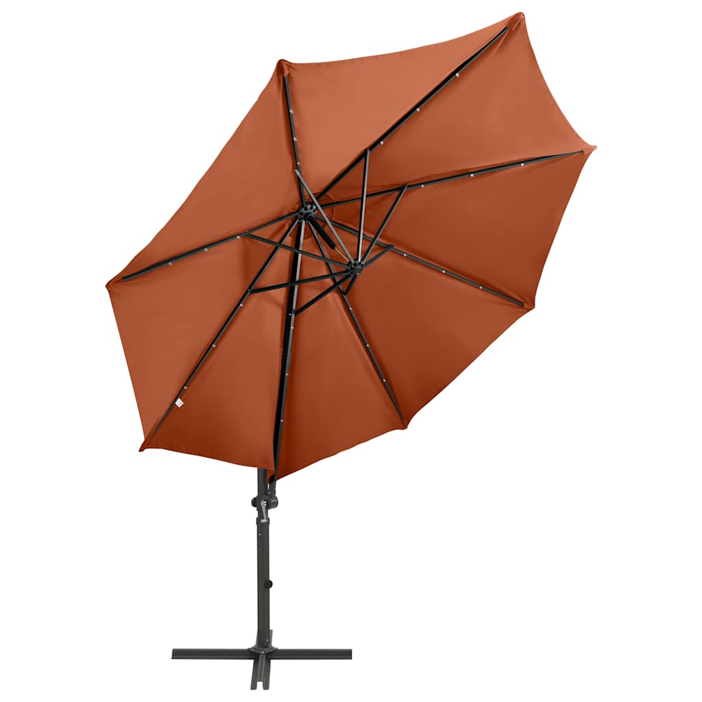 Cantilever Garden Parasol with Pole and LED Lights Terracotta 300 cm