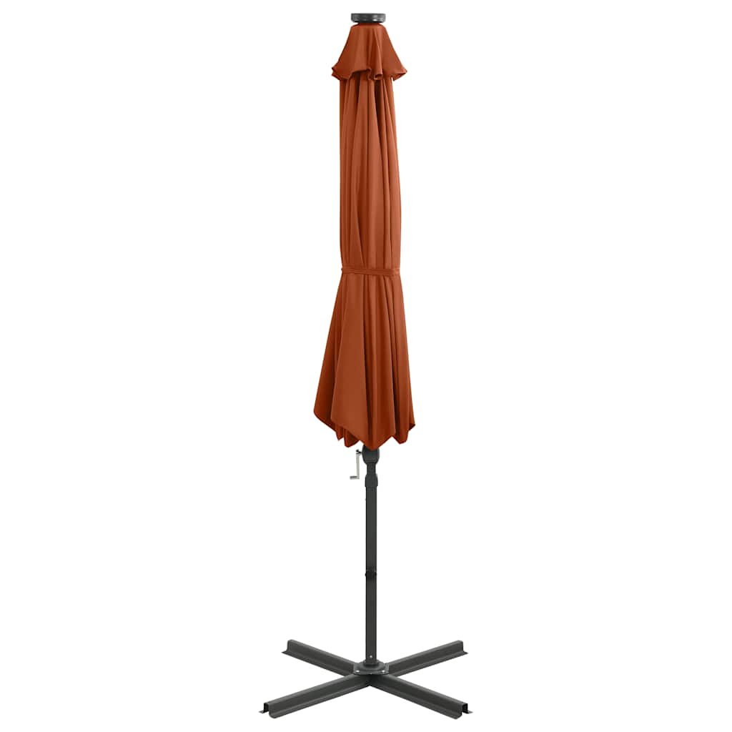 Cantilever Garden Parasol with Pole and LED Lights Terracotta 300 cm