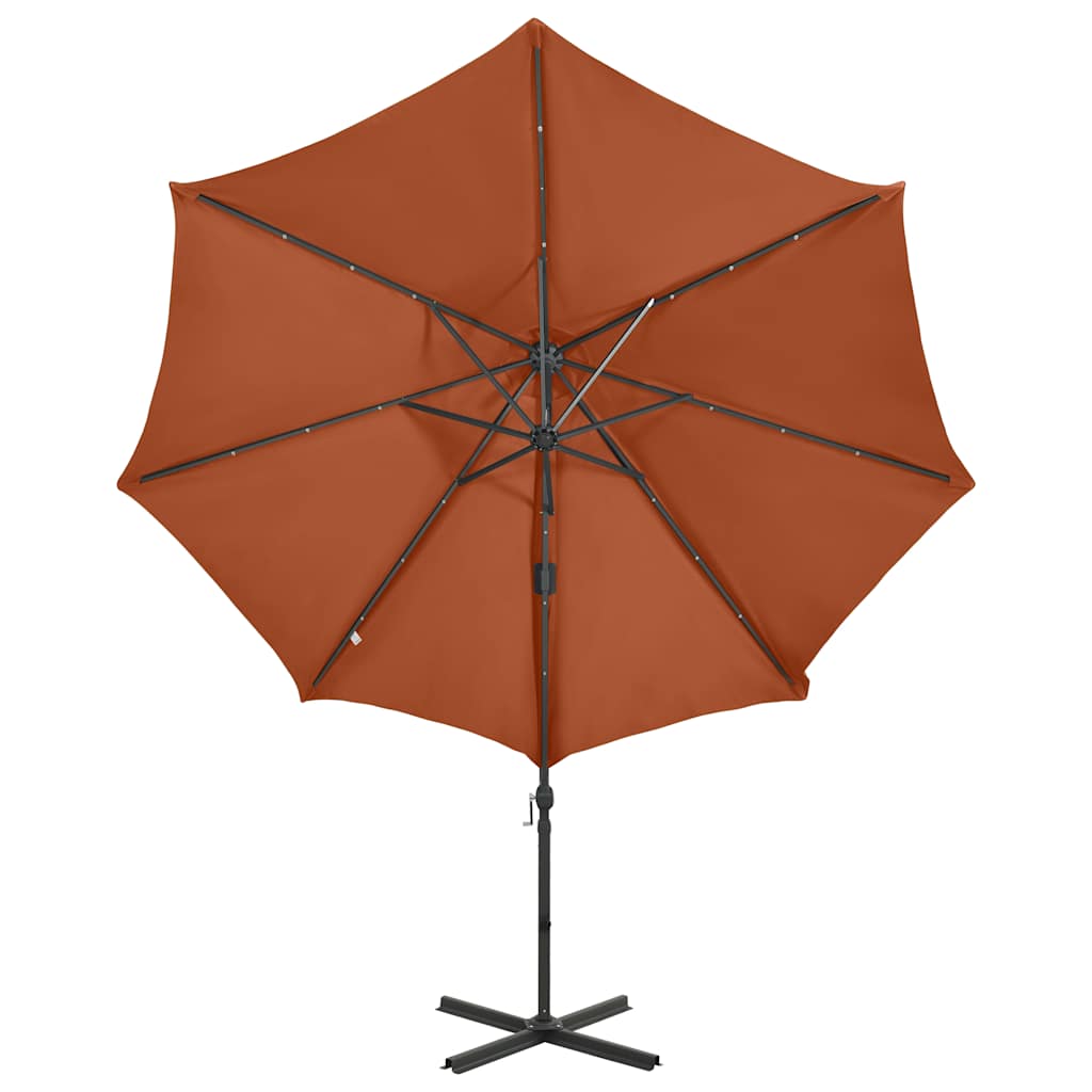 Cantilever Garden Parasol with Pole and LED Lights Terracotta 300 cm