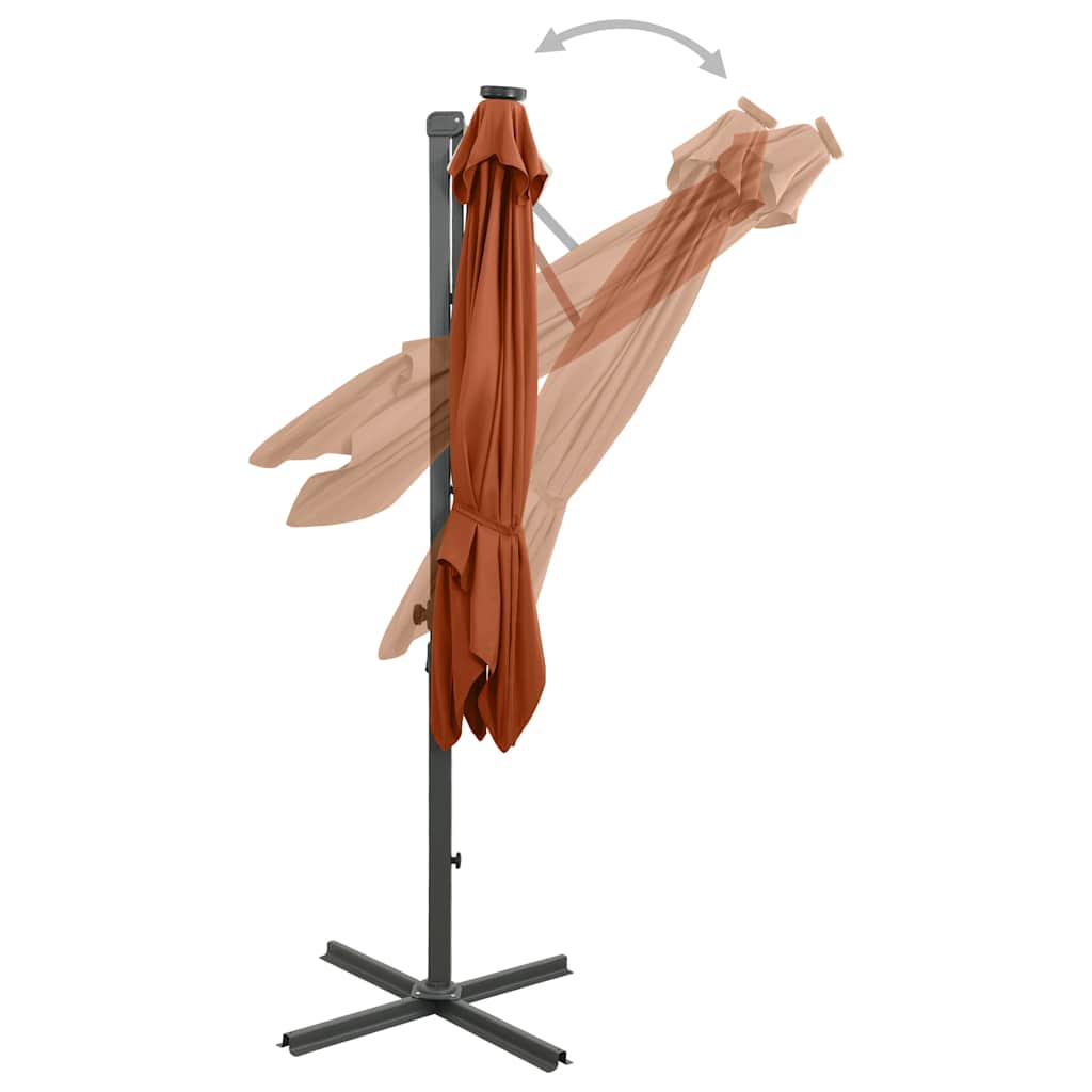 Cantilever Garden Parasol with Pole and LED Lights Terracotta 300 cm