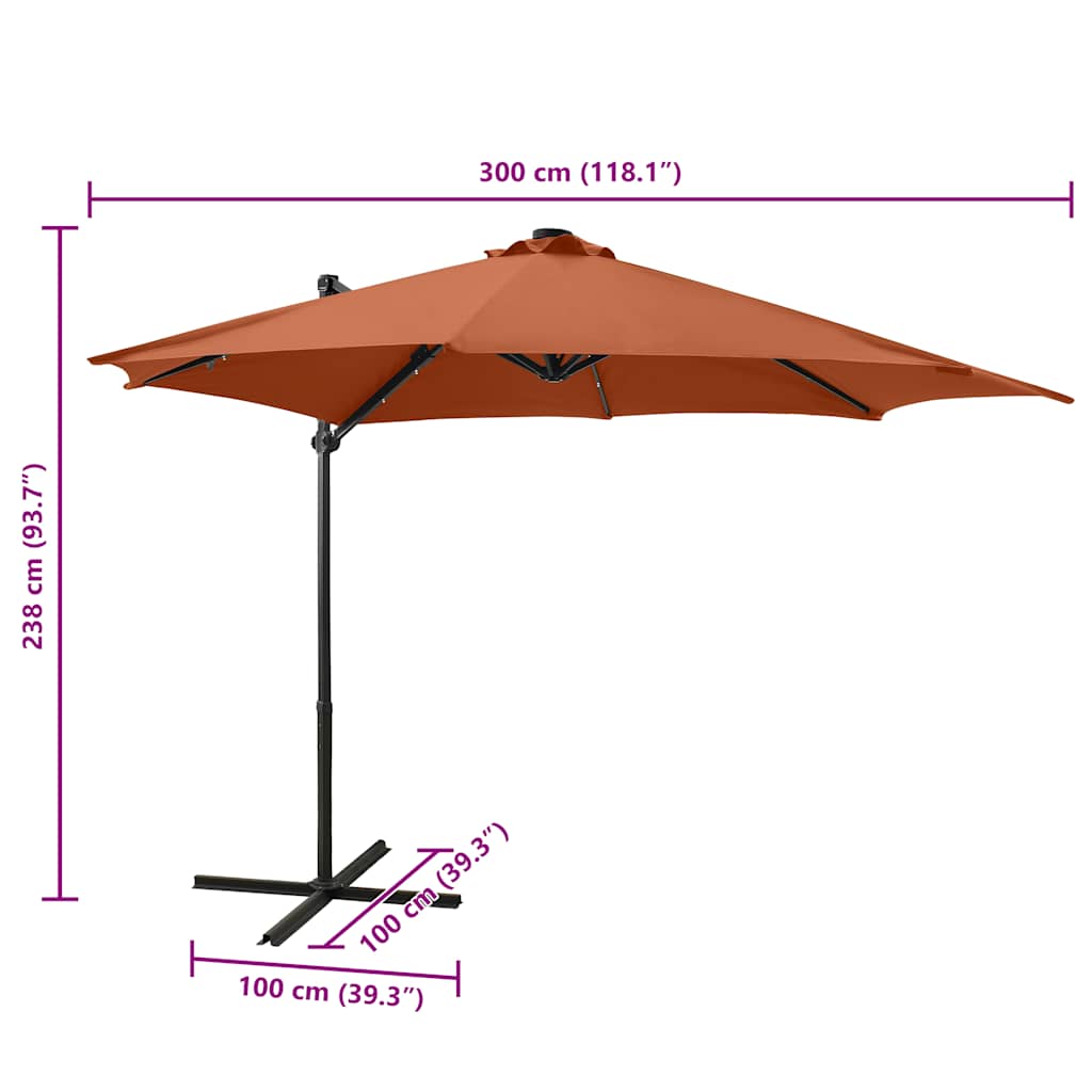 Cantilever Garden Parasol with Pole and LED Lights Terracotta 300 cm