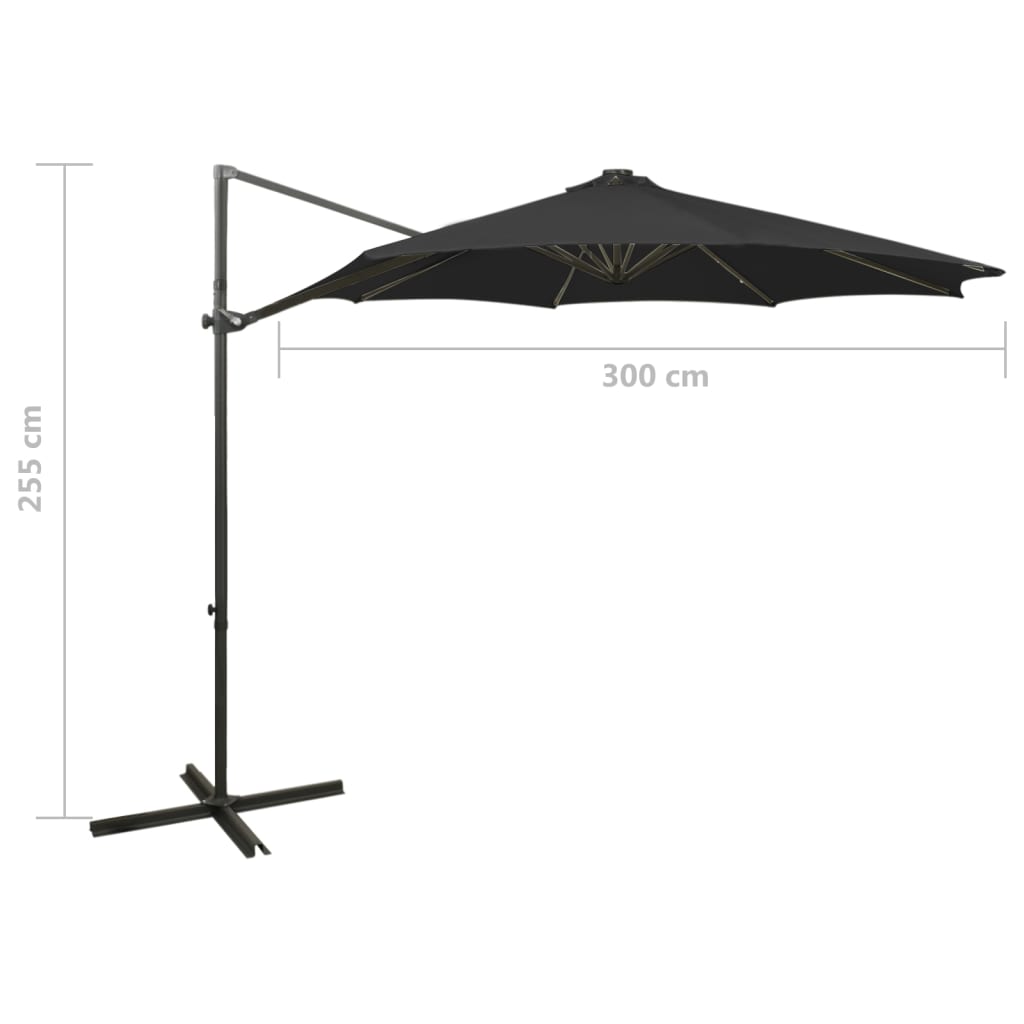 Cantilever Garden Parasol with Pole and LED Lights Black 300 cm