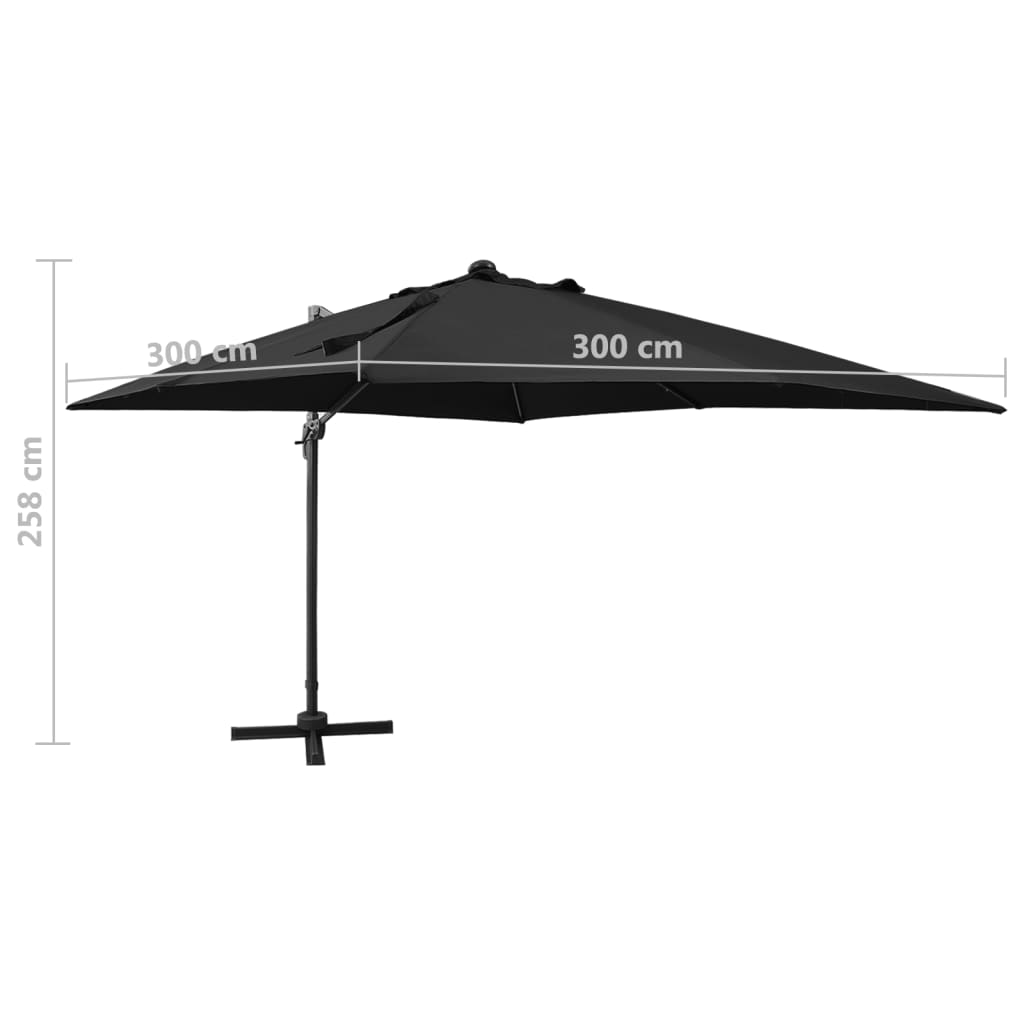 Cantilever Garden Parasol with Pole and LED Lights Black 300 cm