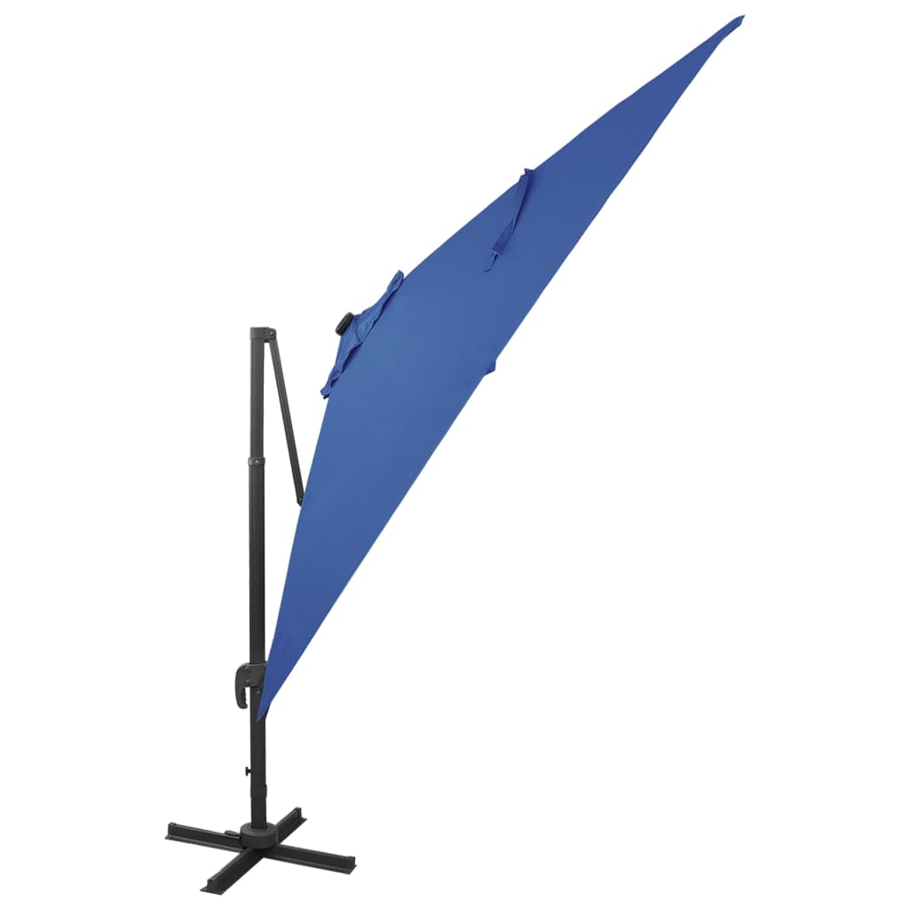 Cantilever Garden Parasol with Pole and LED Lights Azure Blue 300 cm