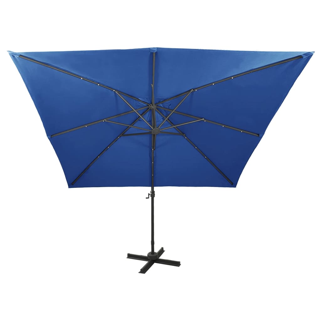 Cantilever Garden Parasol with Pole and LED Lights Azure Blue 300 cm