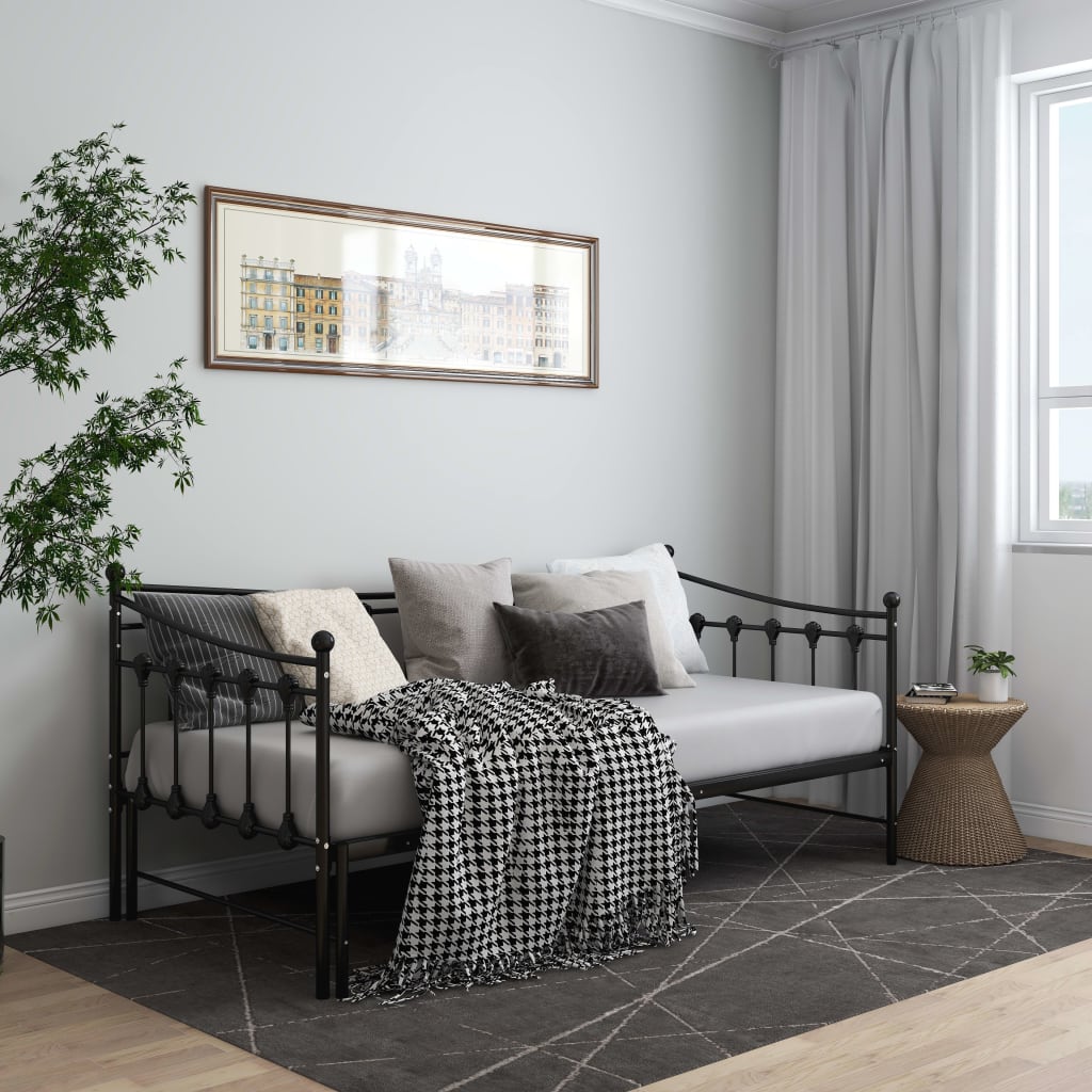 Pull-out Sofa Bed Frame without Mattress Black Metal 90x200 cm