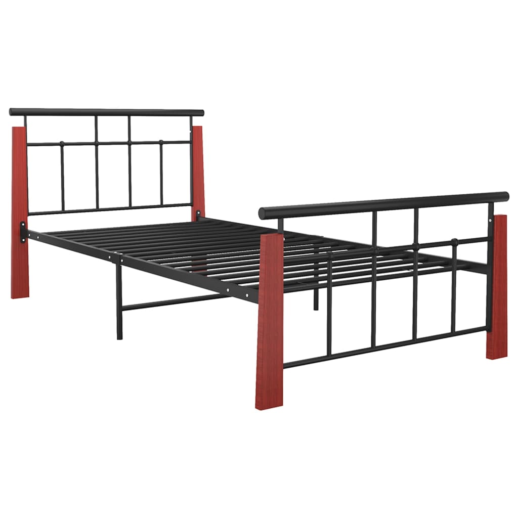 Bed Frame without Mattress Metal and Solid Oak Wood 100x200 cm