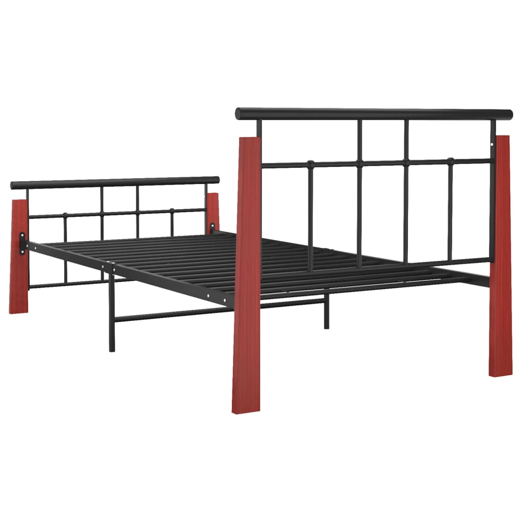 Bed Frame without Mattress Metal and Solid Oak Wood 100x200 cm